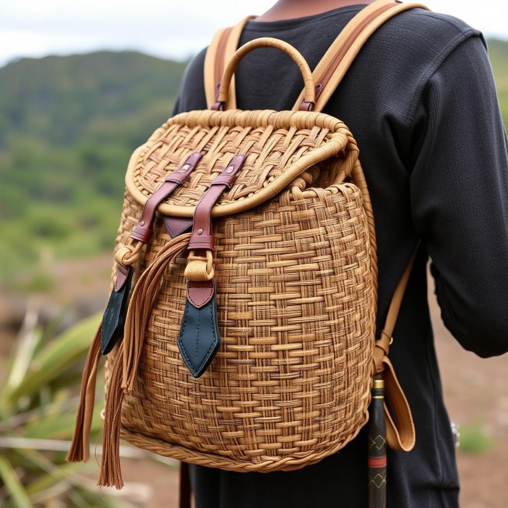 A traditional Isneg pasiking, a handwoven basket-backpack crafted from bamboo and rattan