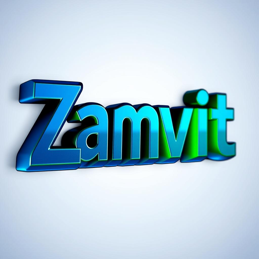 A modern and sleek 3D logo depicting the name 'Zamvit' in bold letters, with a dynamic and futuristic design