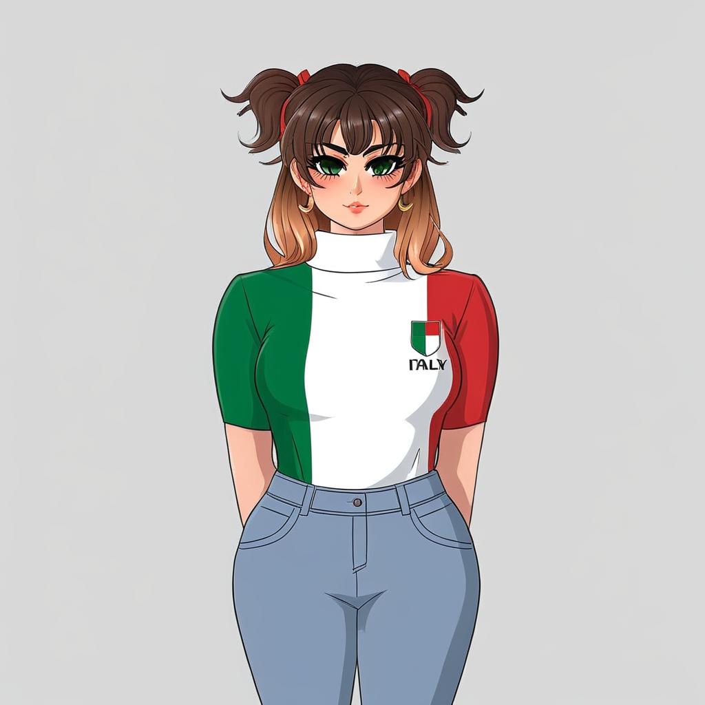 A realistic girl with Italy flag shirt