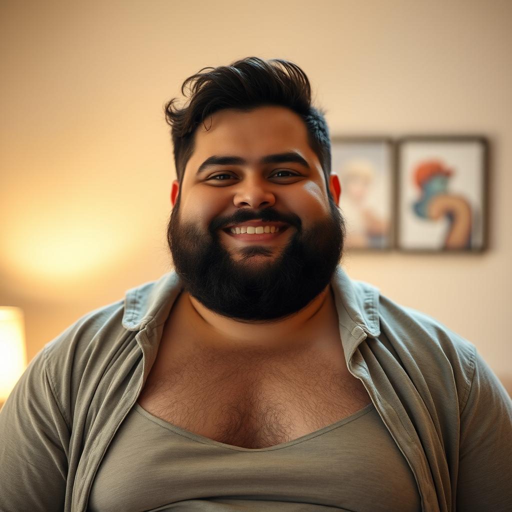 A 23-year-old man of height 168 cm, with a full, but not overly thick beard