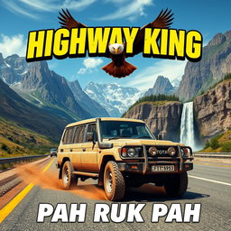 A rugged 3-door Toyota Land Cruiser 4WD, covered in mud, powers down a highway as part of a convoy