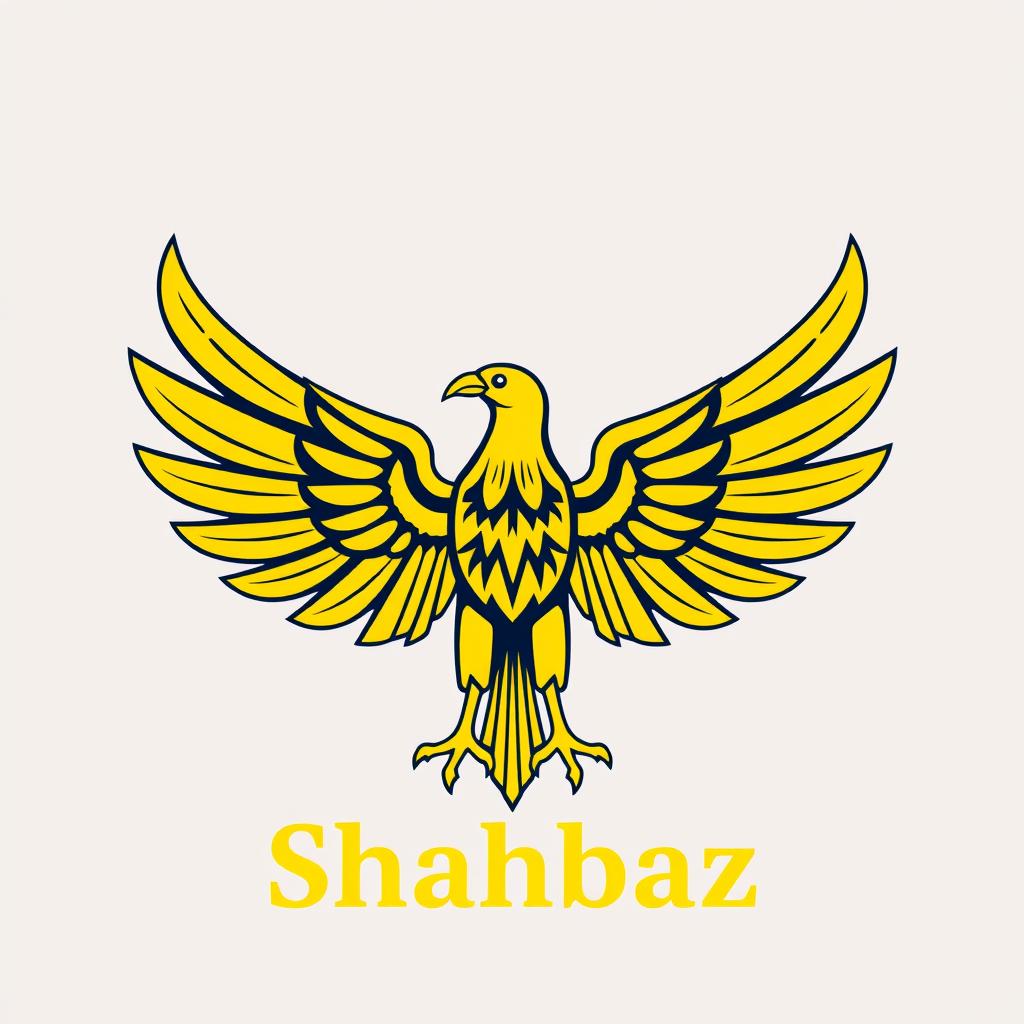 An updated vector design of the Shahbaz Achaemenid flag logo, featuring a majestic and proud bird with straight wings, depicted in a vibrant yellow color