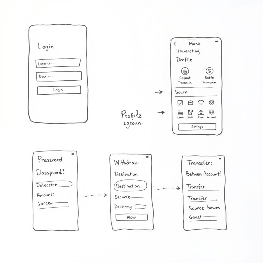 A visual representation of a paper prototyping design for a mobile application