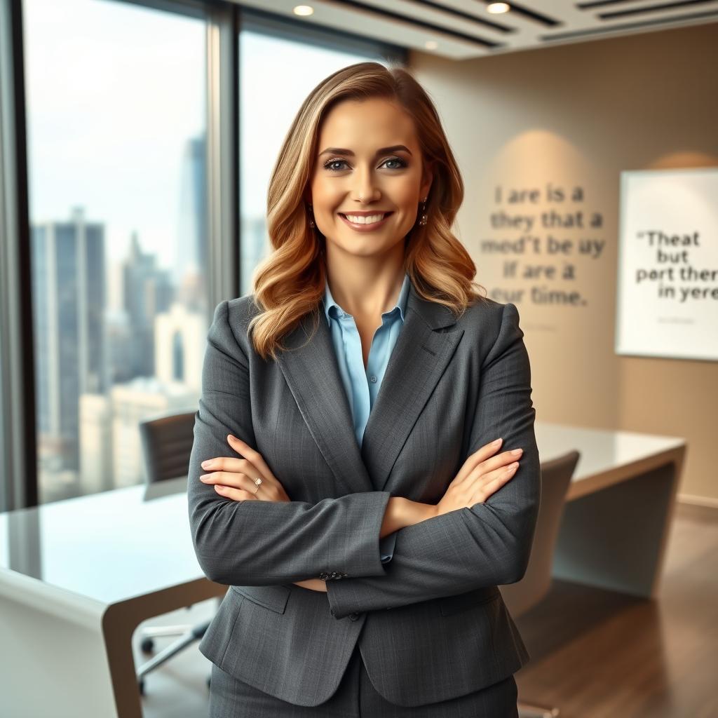 A confident Christian female corporate professional in an elegant office setting