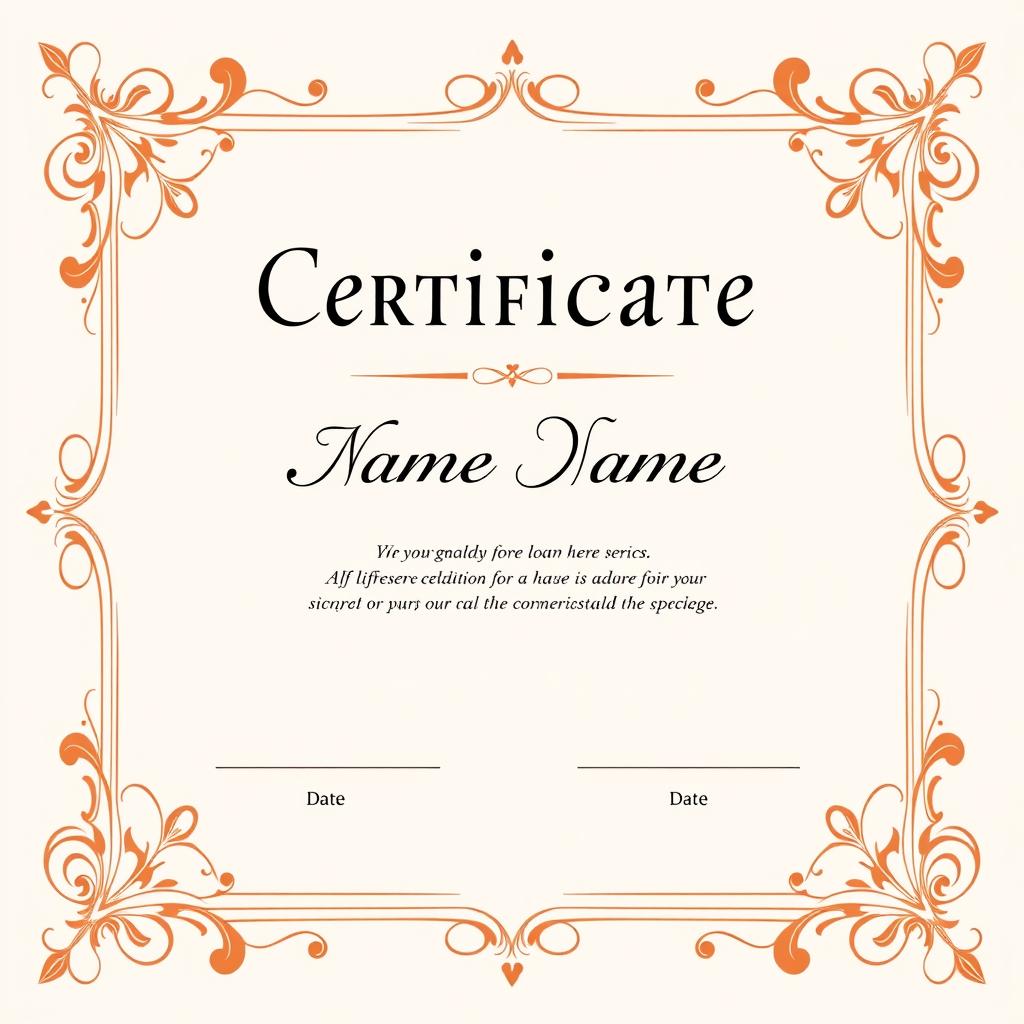 A beautifully designed certificate template with ornate borders and elegant typography