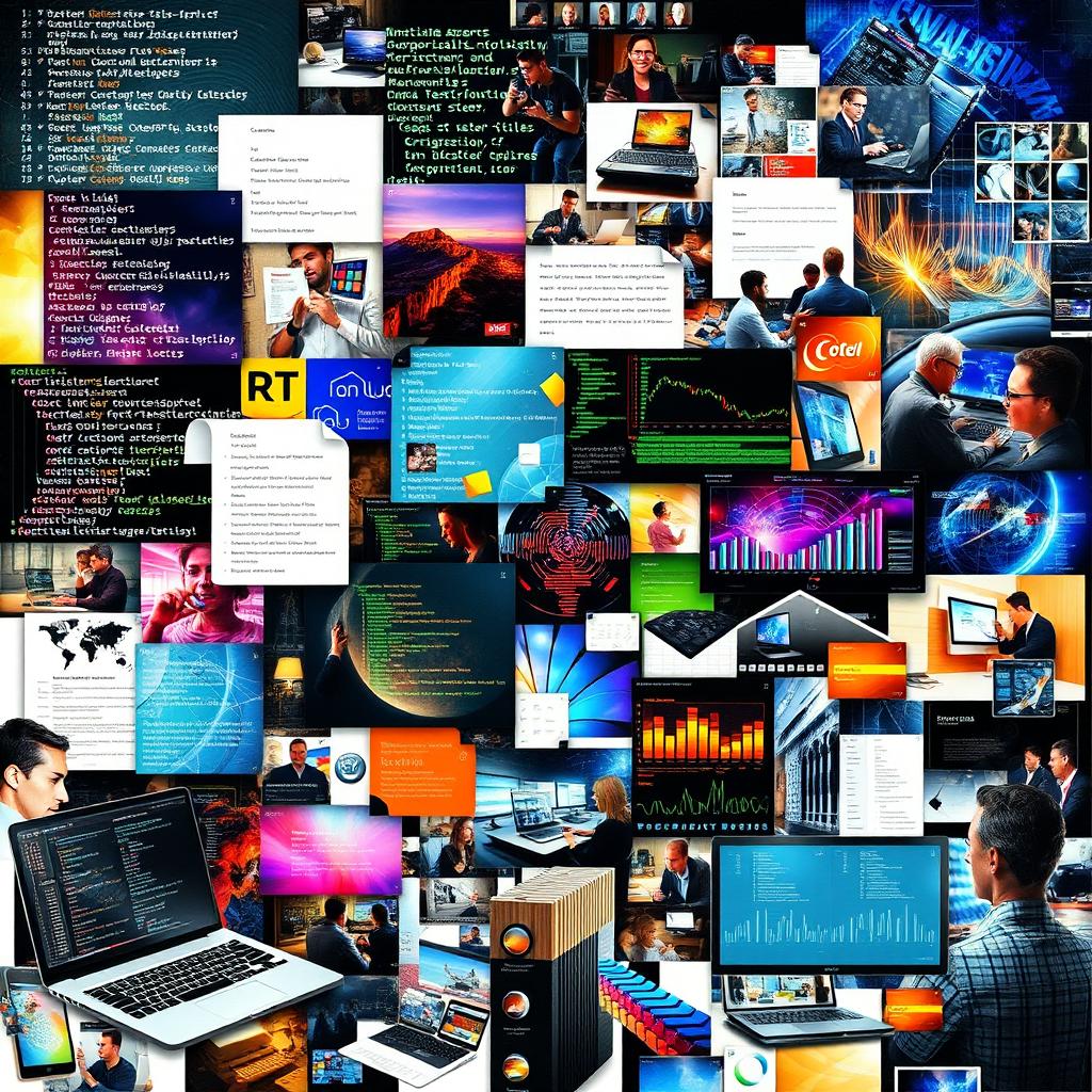 A collage-style artwork featuring a creative blend of images centered around programming and computers