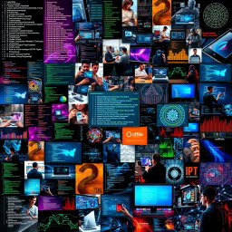 A rich and diverse collage-style artwork featuring a multitude of images centered around programming and computers