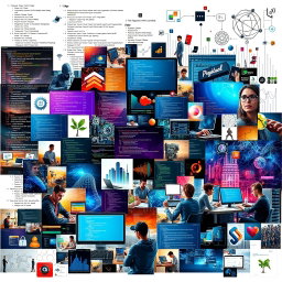 A rich and diverse collage-style artwork featuring a multitude of images centered around programming and computers