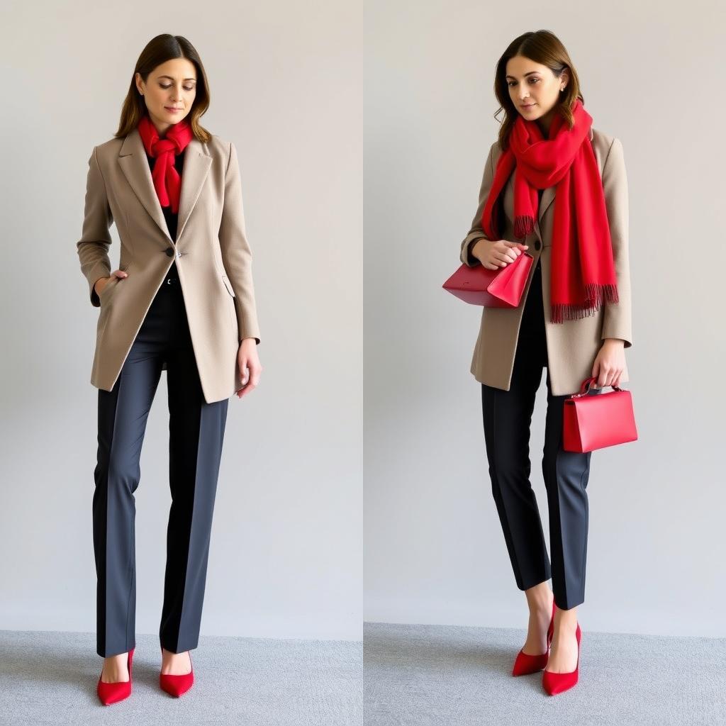 A stylish and elegant office attire featuring a modern tailored coat, inspired by the provided image