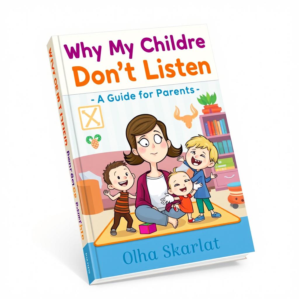 A colorful and engaging book cover design for 'Why My Children Don't Listen: A Guide for Parents' by Olha Skarlat