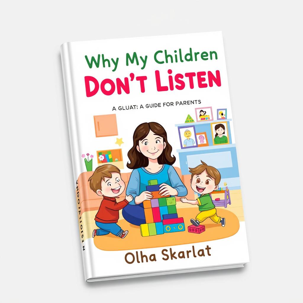 A colorful and engaging book cover design for 'Why My Children Don't Listen: A Guide for Parents' by Olha Skarlat