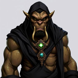 A menacing orc dressed in a flowing black robe, emphasizing his rugged features and powerful physique