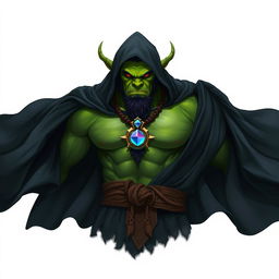 A striking orc barbarian enveloped in a flowing black robe, showcasing his muscular and rugged appearance