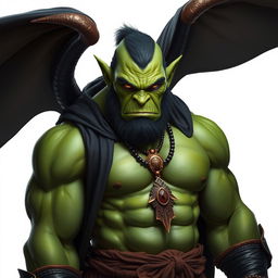 A formidable orc barbarian with vibrant green skin, dressed in an elegant flowing black robe that emphasizes his muscular physique