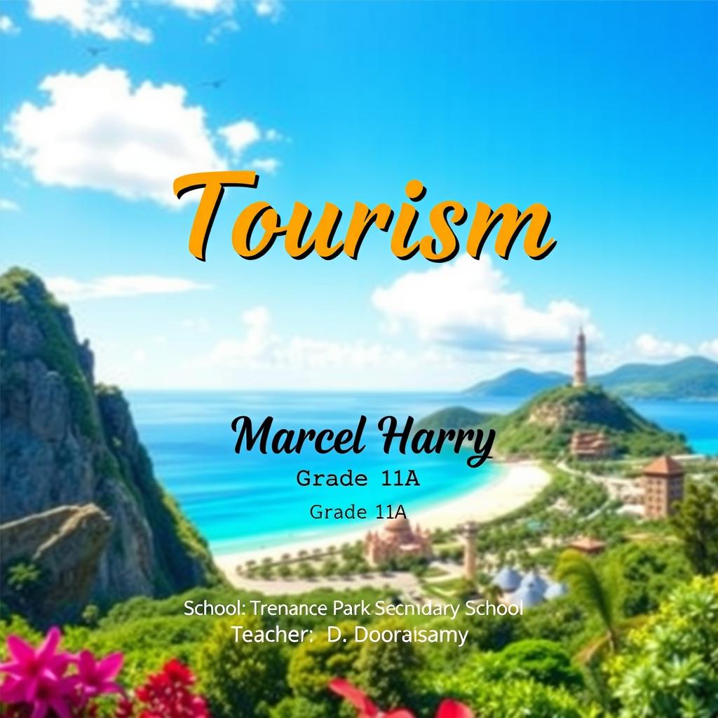 A vibrant and eye-catching cover page design for a school project in Tourism