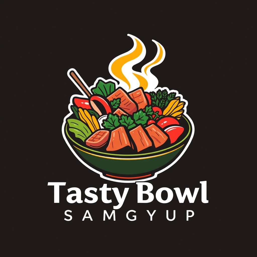 A sleek and modern logo design for a restaurant titled 'Tasty Bowl Samgyup'