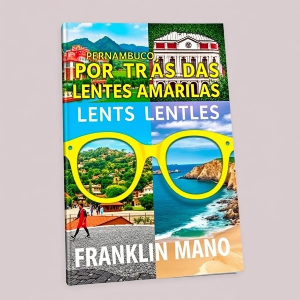 A striking book cover design for 'POR TRÁS DAS LENTES AMARELAS' by Franklin Mano, with the author's name prominently featured but only once