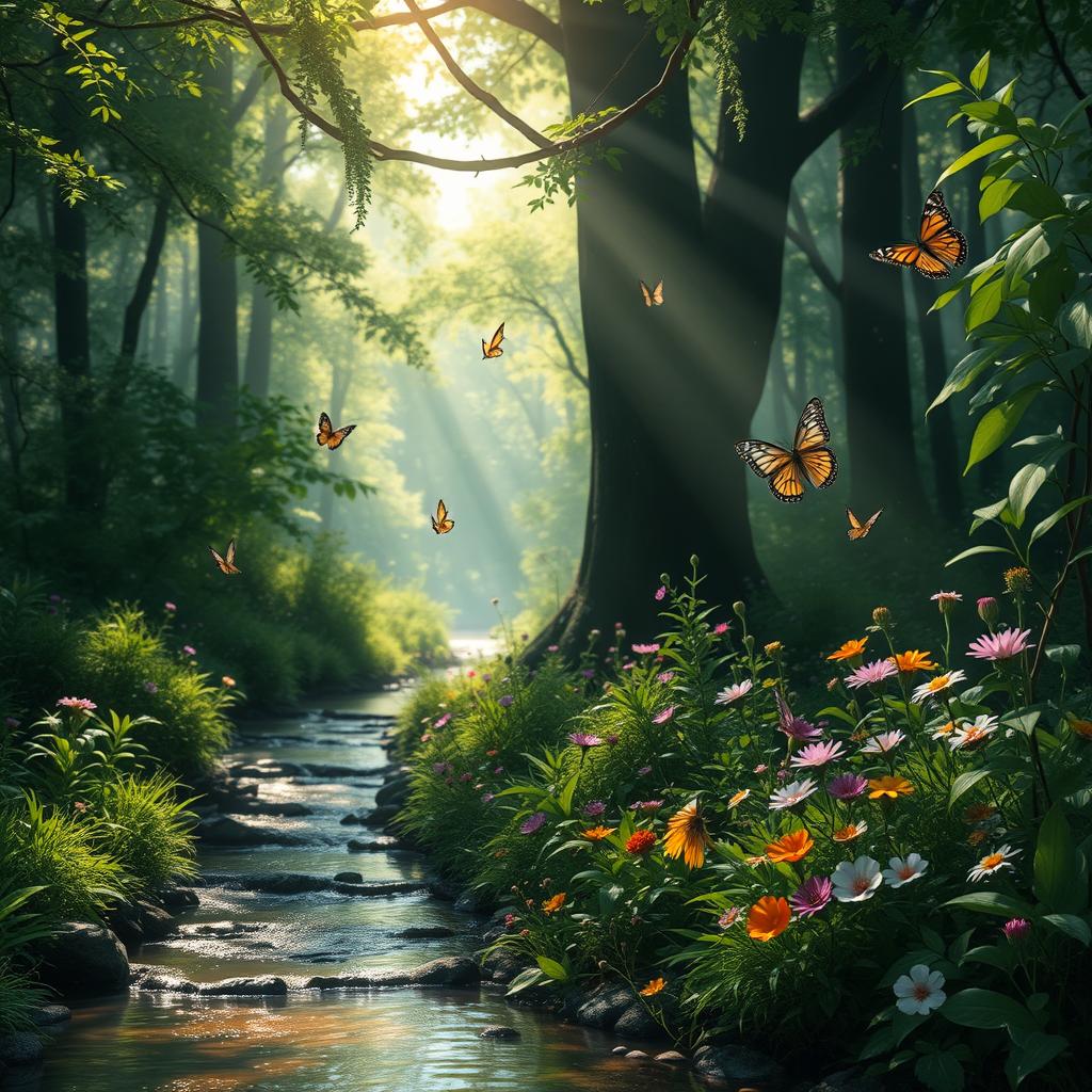 A serene, mystical forest revealing the enchanting beauty of nature