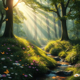 A serene, mystical forest revealing the enchanting beauty of nature