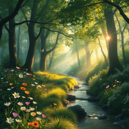 A serene, mystical forest revealing the enchanting beauty of nature