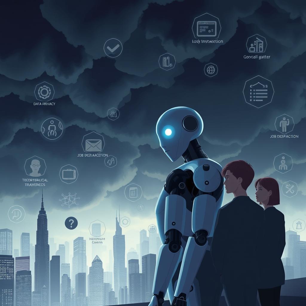 Exploring the potential dangers of AI, depicted in an engaging and artistic manner
