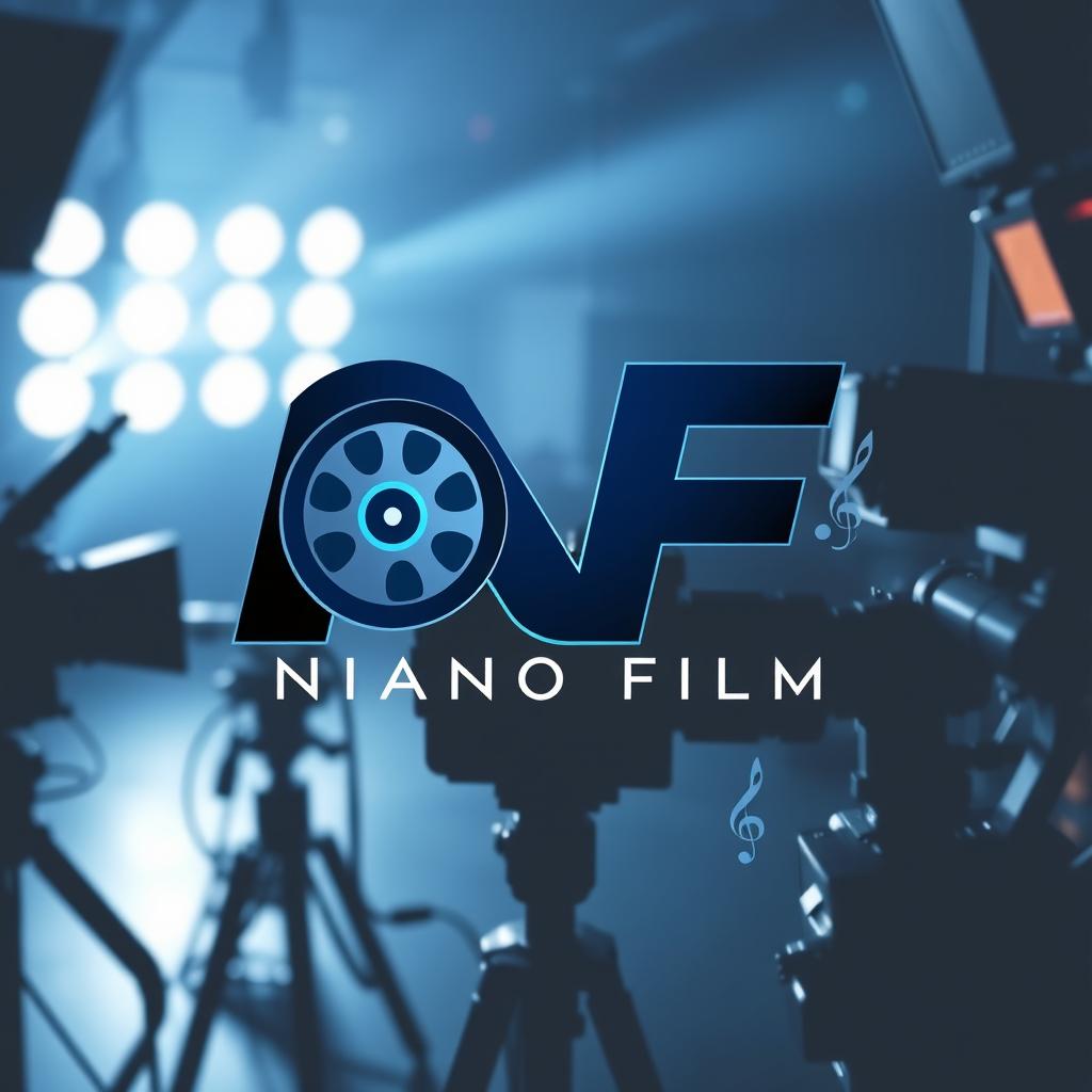 A sleek and modern logo design for 'Nano Film', with an emphasis on futuristic and cinematic elements
