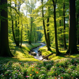A serene and picturesque forest scene, capturing the beauty of nature in its natural essence