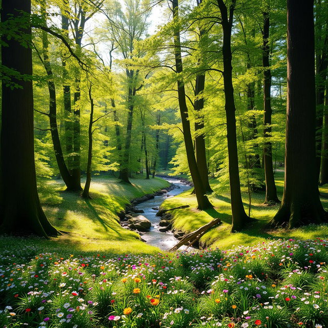 A serene and picturesque forest scene, capturing the beauty of nature in its natural essence