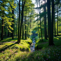 A serene and picturesque forest scene, capturing the beauty of nature in its natural essence