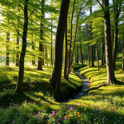 A serene and picturesque forest scene, capturing the beauty of nature in its natural essence