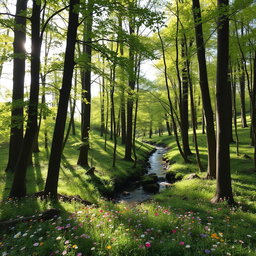 A serene and picturesque forest scene, capturing the beauty of nature in its natural essence