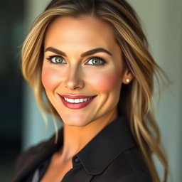 A stunning 40-year-old woman with beautiful, captivating eyes, radiating confidence and charm