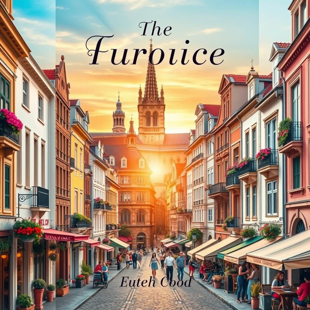 A captivating book cover design featuring a picturesque European cityscape, capturing the essence of classic European architecture