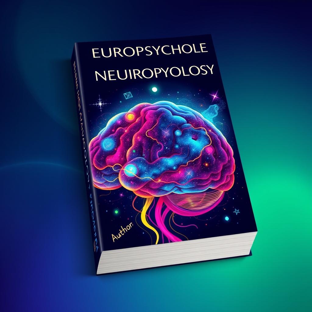 An exceptionally original book cover design for a neuropsychology book, showcasing a stylized, vibrant illustration of a human brain