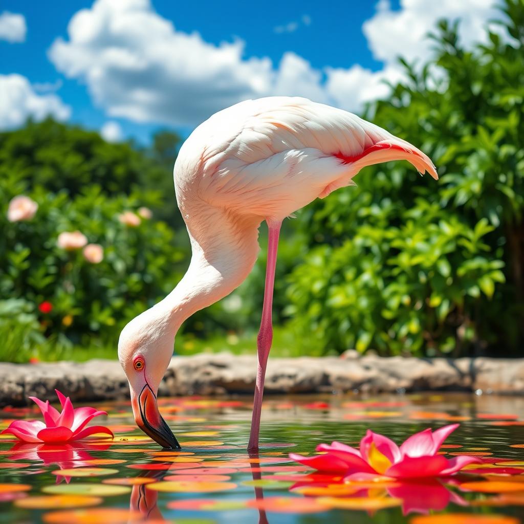 A vibrant thumbnail featuring a striking white flamingo that gradually transitions to a beautiful pink as it eats