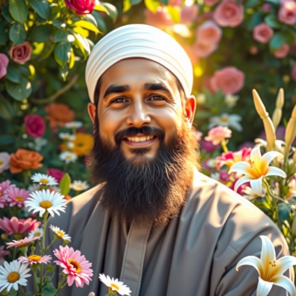 A serene portrait of Imam Hassan, showcasing his gentle and peaceful demeanor