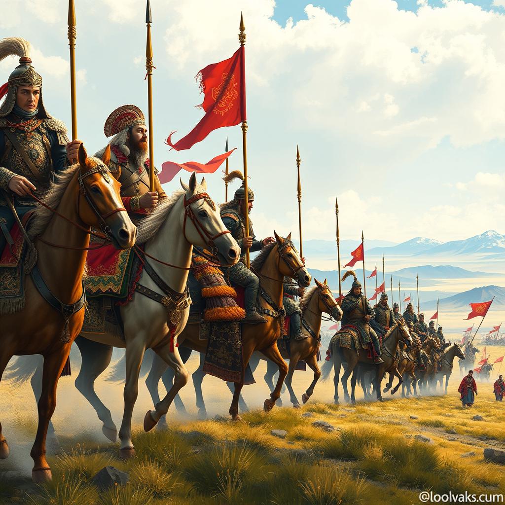 An artistic representation of the Mongol Empire during the era of the Ilkhans under Helakokhan