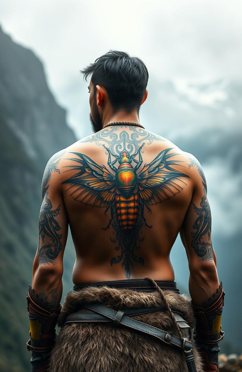 A striking portrayal of a Viking from the Scandinavian era, featuring a person of Asian descent