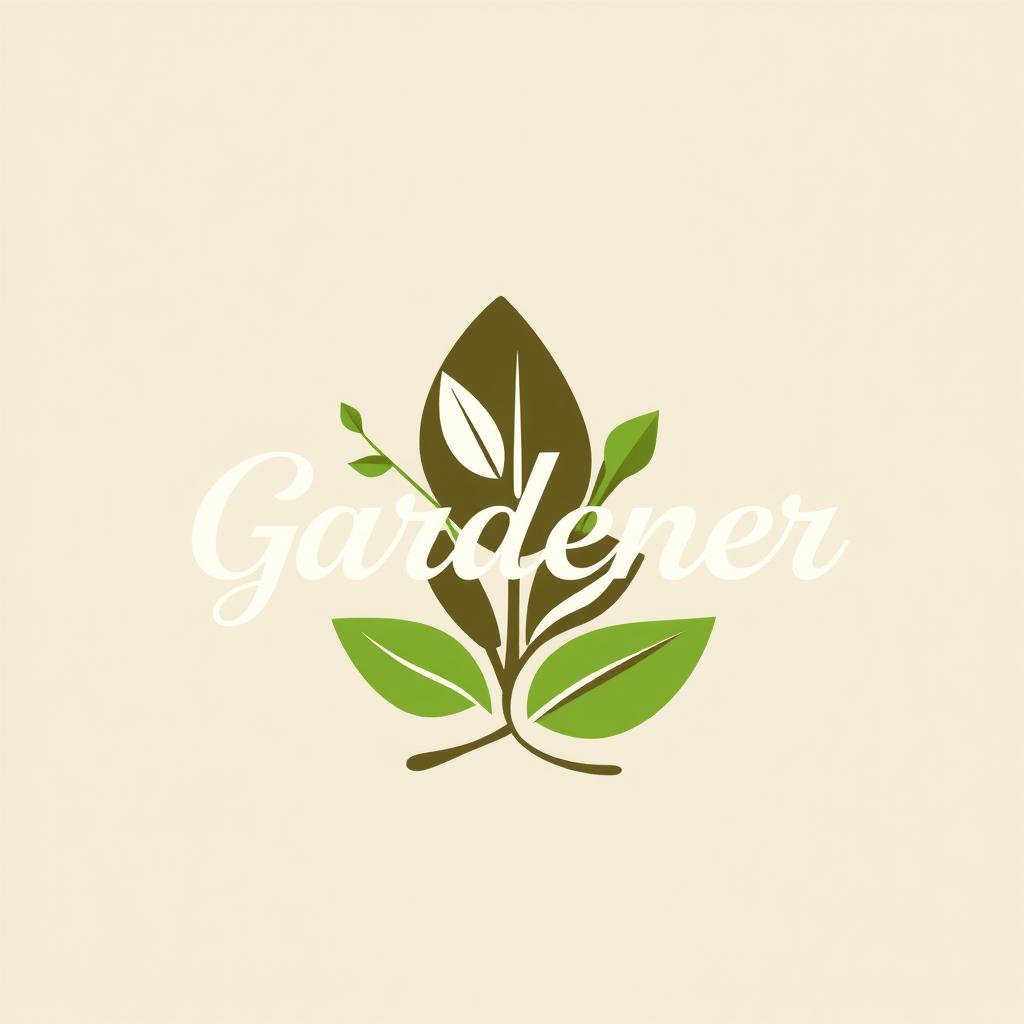 A modern and elegant logo design for a gardener, featuring a stylized plant or leaf as the central element, with earthy colors like green and brown