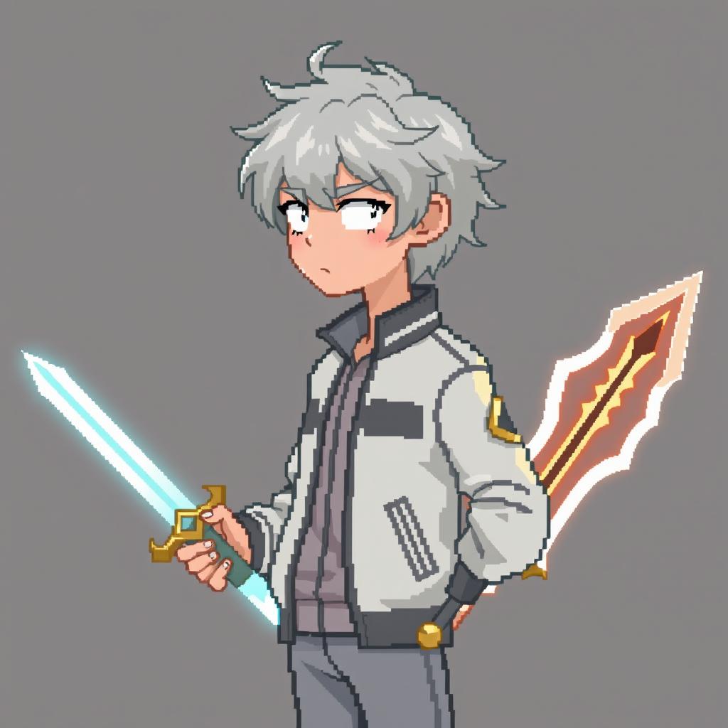 A pixel art 2D character standing in profile at full height, approximately 45 pixels tall