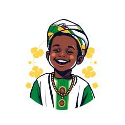 A logo design featuring a young Yoruba boy, smiling joyfully