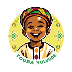 A logo design featuring a young Yoruba boy, smiling joyfully