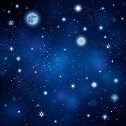 A vibrant and captivating starry night sky, filled with twinkling stars of various sizes, including soft glowing orbs and constellations, seamlessly blending deep blues and purples with touches of white and silver
