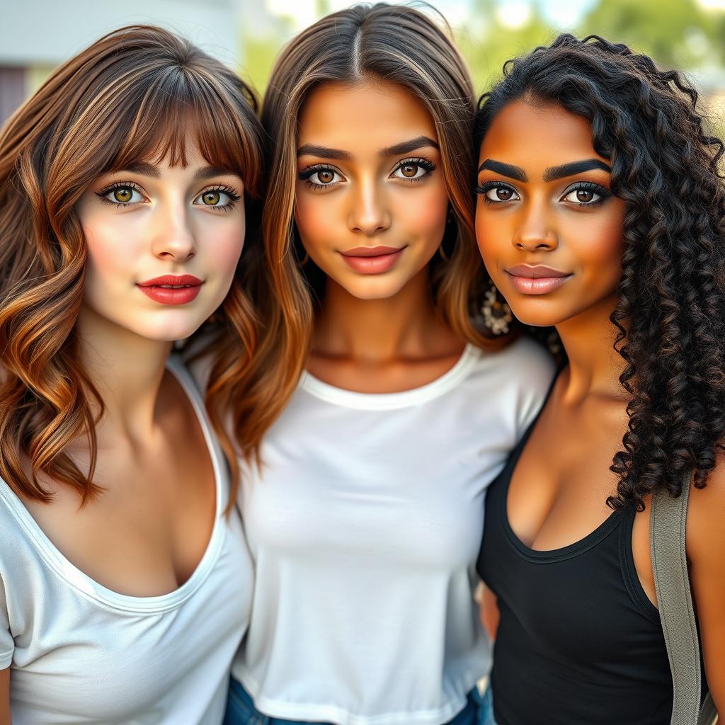 Three amigas together, each with distinct and beautiful features