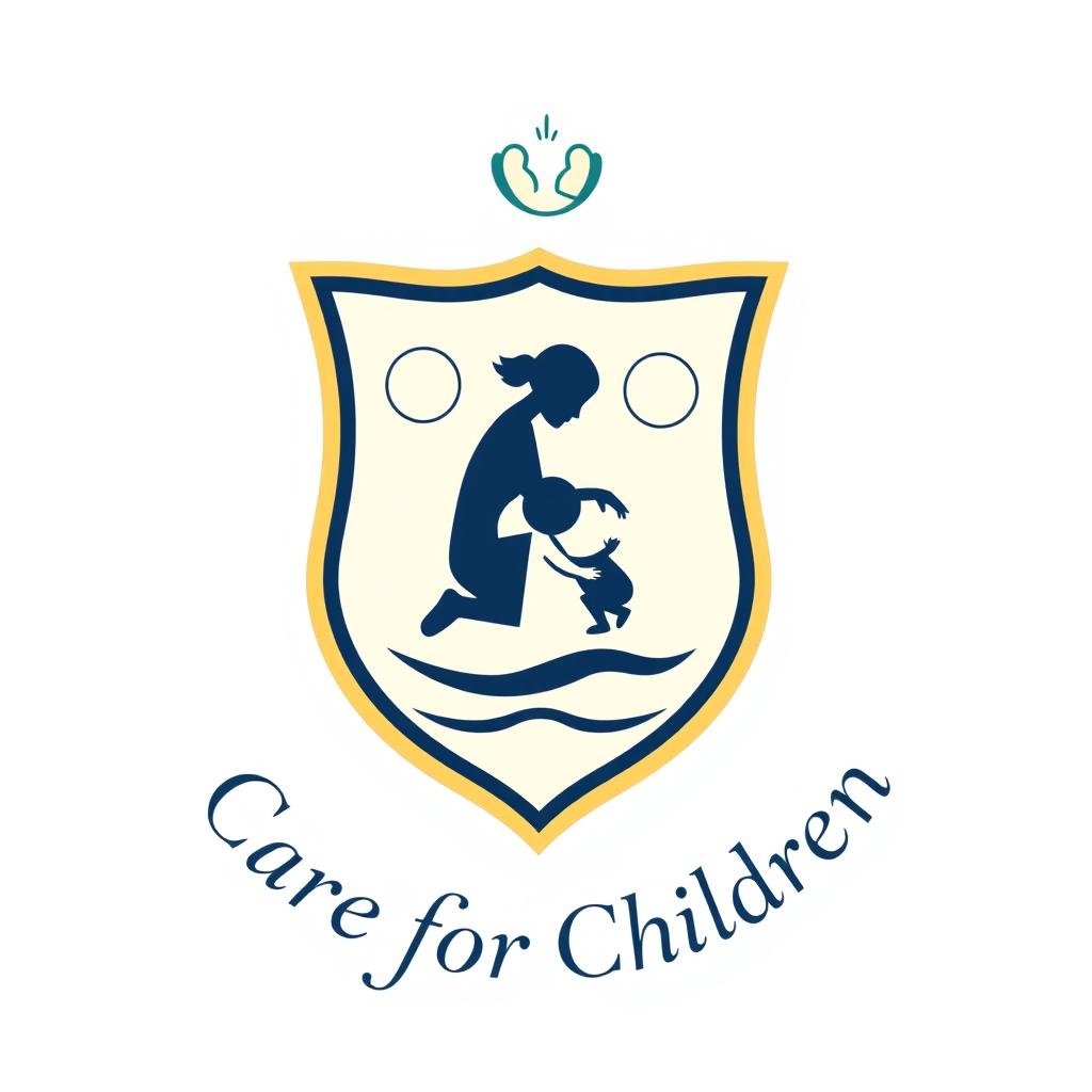 A professional emblem symbolizing the care for children, featuring a refined design