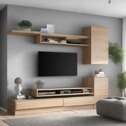 Incorporate a wall-mounted drawer under the 110 cm TV and add some shelves to the left of the TV, all on a 260 cm wall with a 180 cm width closet to the right.
