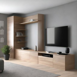 Incorporate a wall-mounted drawer under the 110 cm TV and add some shelves to the left of the TV, all on a 260 cm wall with a 180 cm width closet to the right.