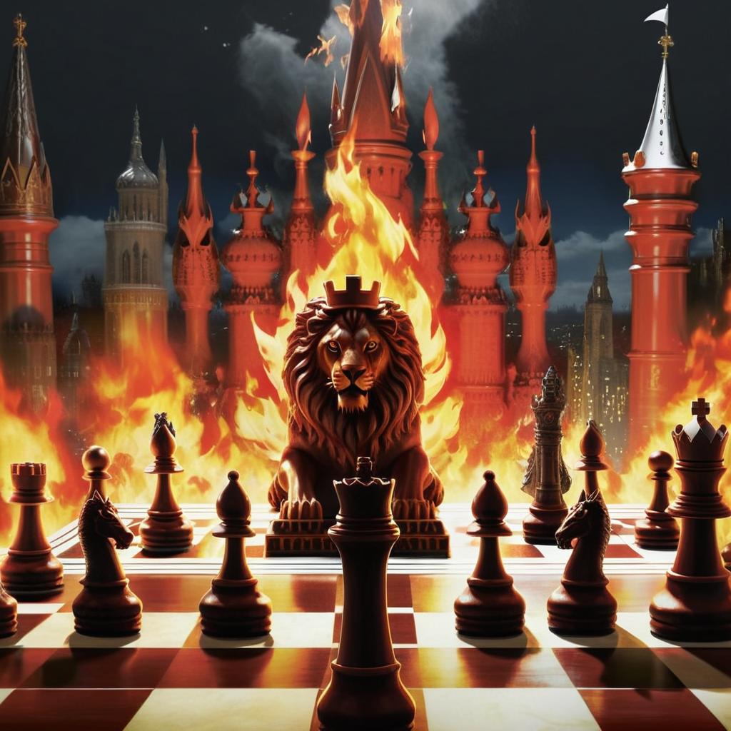 Fiery Chess Battle: A Lion-King Showdown