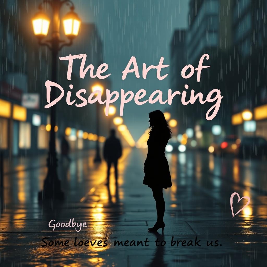 A somber artwork titled "The Art of Disappearing" in bold, central placement using serif or handwritten fonts like "Playfair Display" or "Great Vibes"
