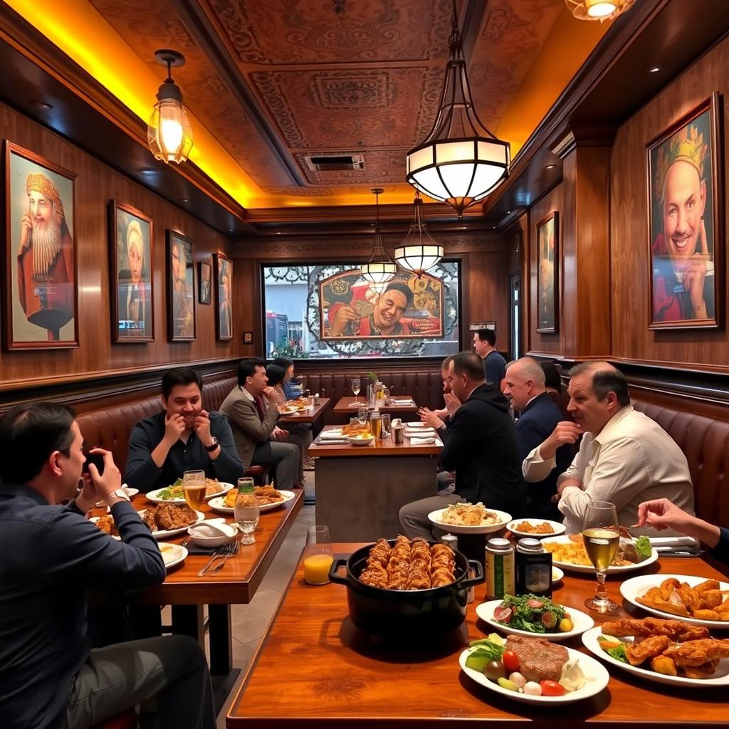 A beautifully designed restaurant interior with an inviting barbecue theme, featuring a cozy dining space at Zafar Restaurant